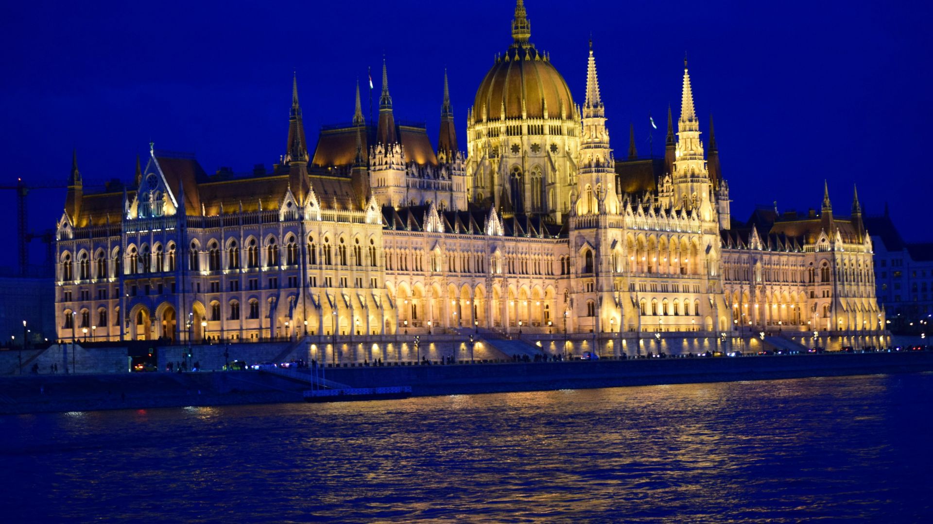 Parliament lit up along the Danube